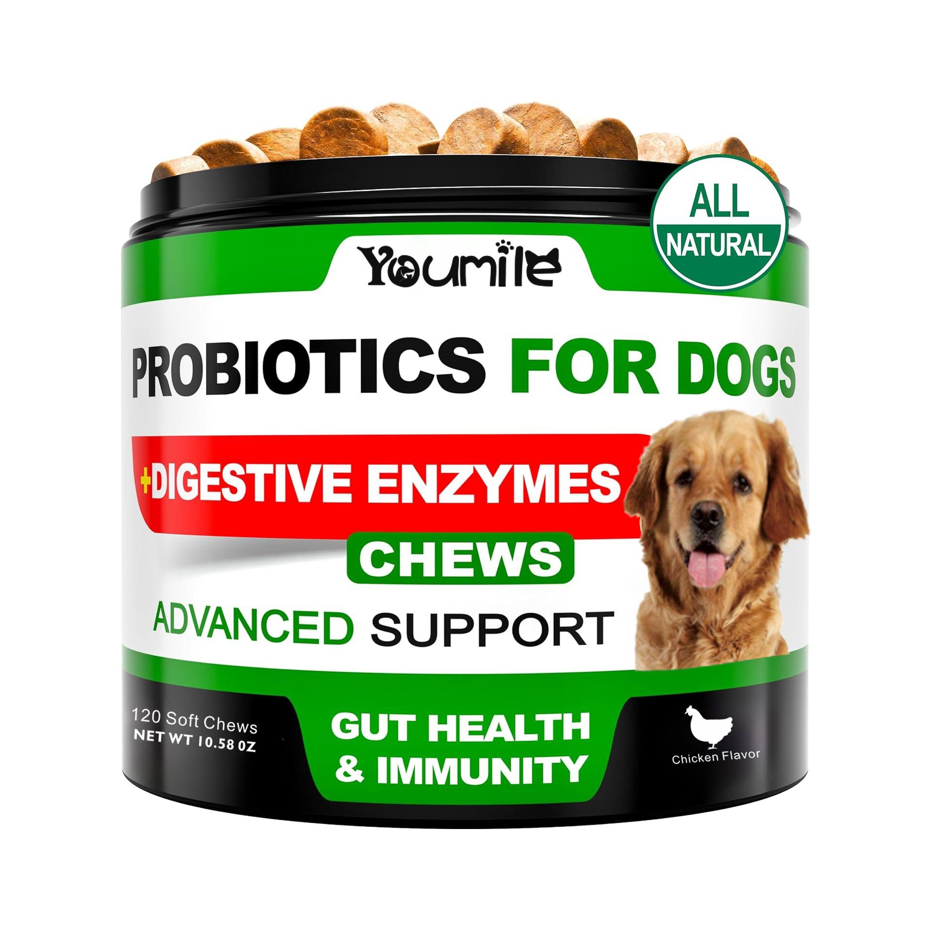 Youmile Probióticos para Perros - Bocados Suaves para Alergias Estacionales, Salud Intestinal y Digestiva. Revisados por Veterinarios, Ingredientes de Alta Calidad