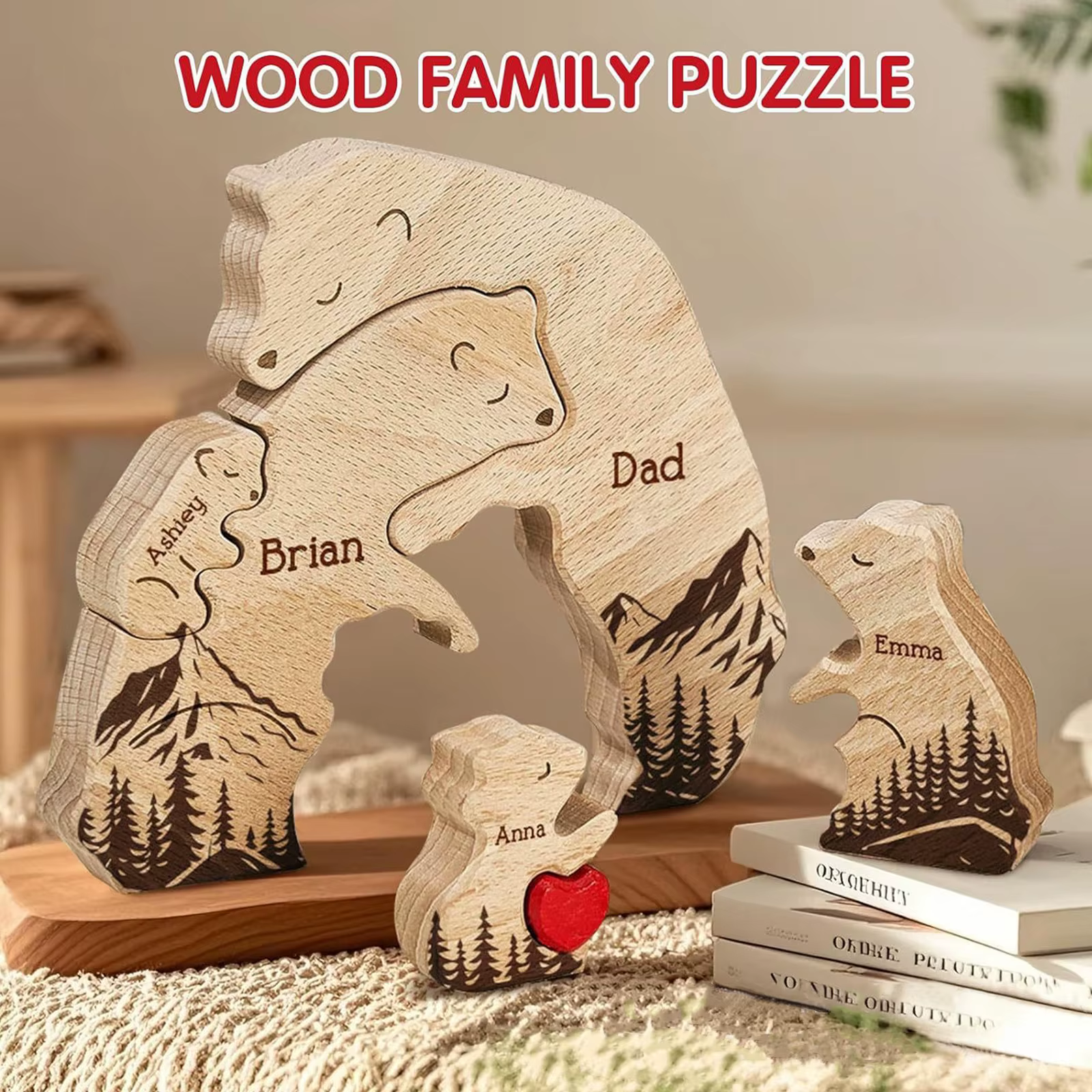 Puzzle de Osito de Madera Personalizado con Familia - Regalo para Bebés, Acción de Gracias y Navidad — imagen 2