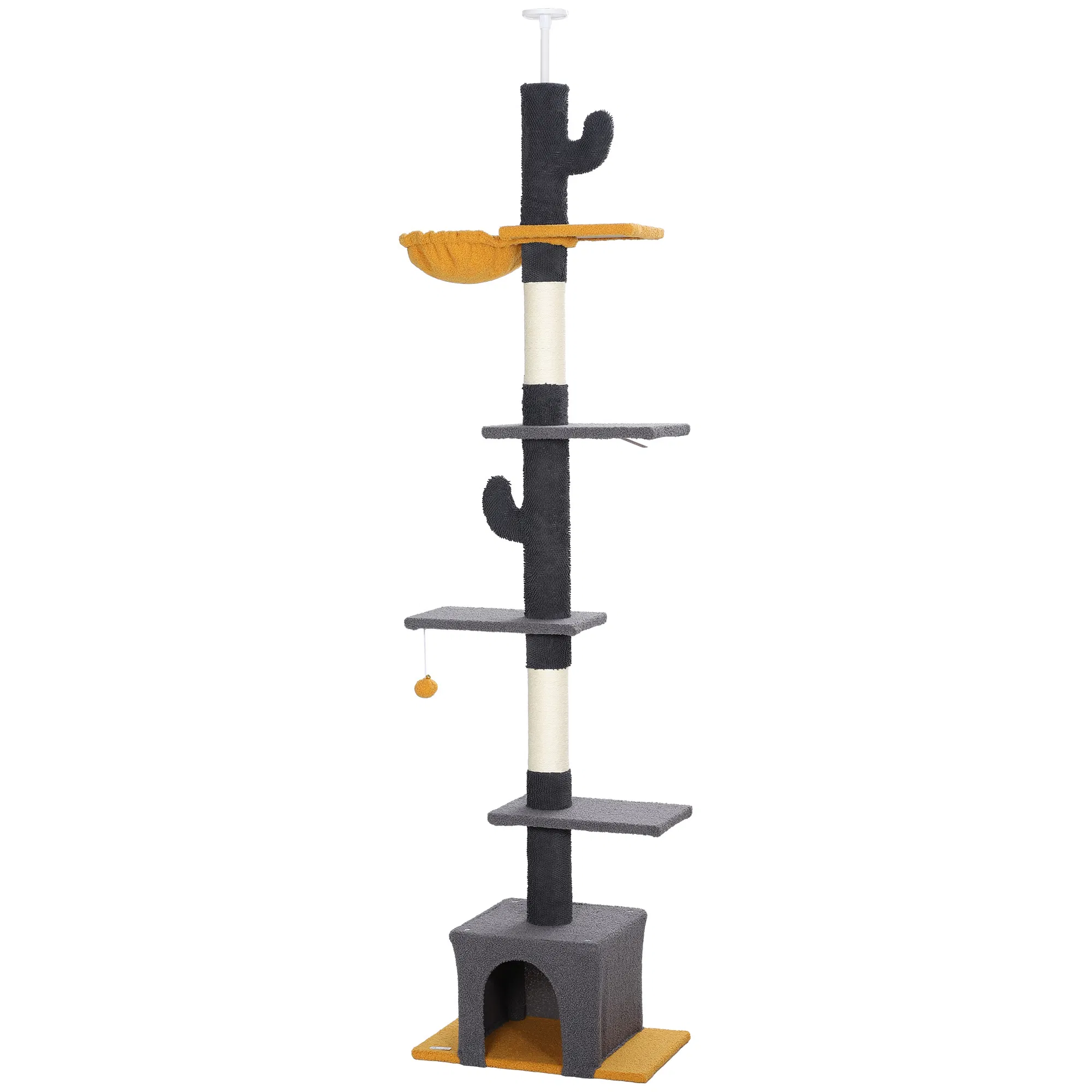 Floor to Ceiling Cat TreeTower with 90.5"-108" Adjustable Height, Scratching Posts, Hammock, Condo, Toy Ball, Dark Grey — image 1