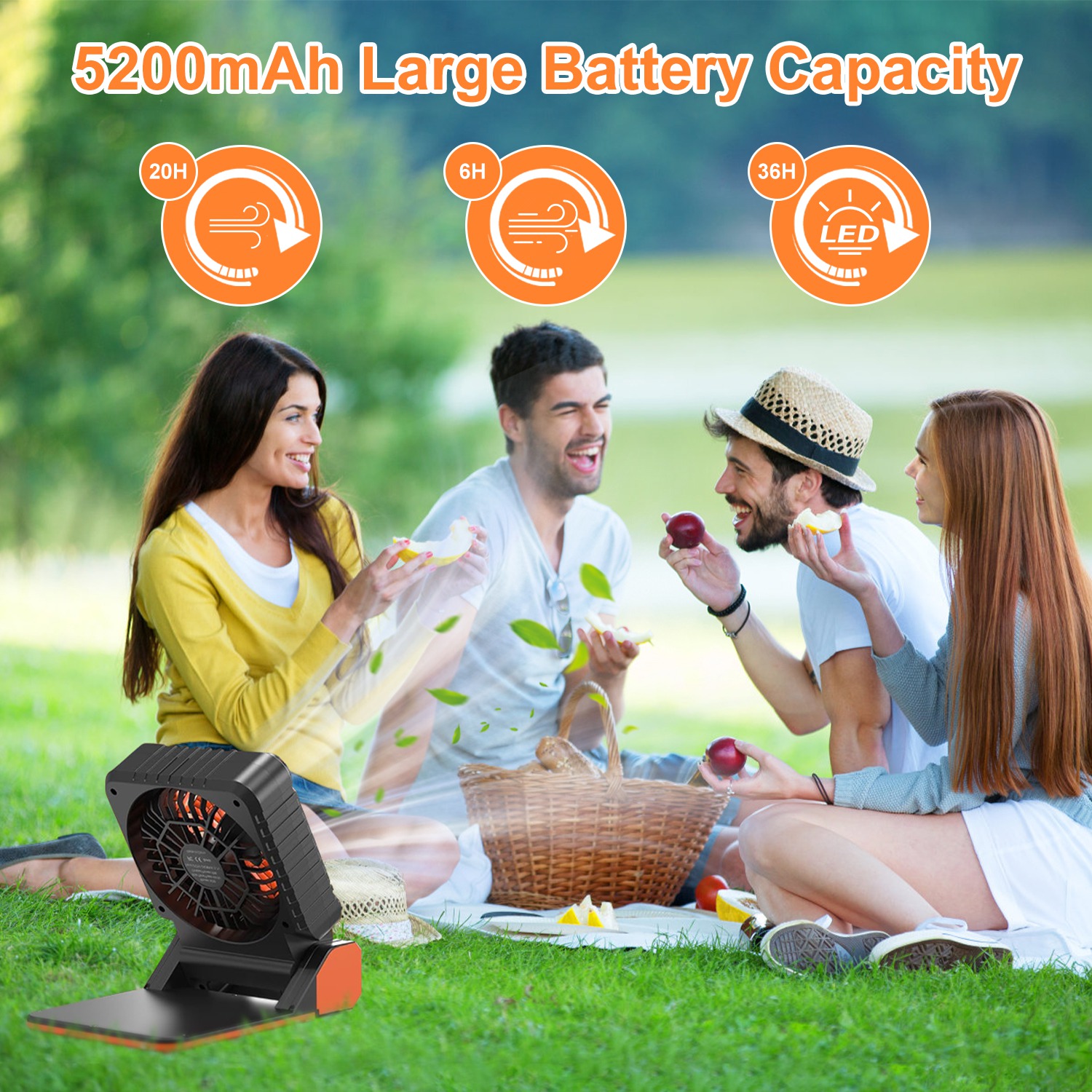 Solar Camping Fan With LED Lantern 5200mAh Rechargeable Battery Operated Portable Fan With Emergency Power Bank 4 Wind Speeds 3 Light Modes 3 Timers For Hiking Fishing Travel — image 6
