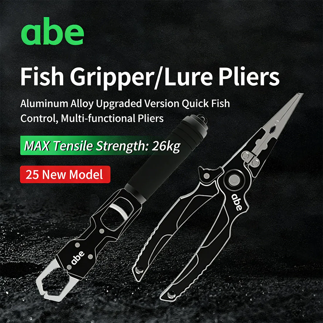 ABE 26KG Scale Fishing Pliers - Aluminum Alloy Multi-Functional Fish Gripper for Micro/Heavy-Duty, Hook Remover PE Line Cutter