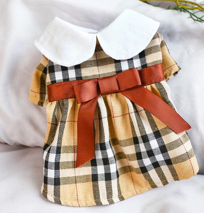 Dog Pet Plaid & Bow Dress Tutu Cat Puppy Checked Shirt Skirt Dresses Spring/Summer Clothes — image 2