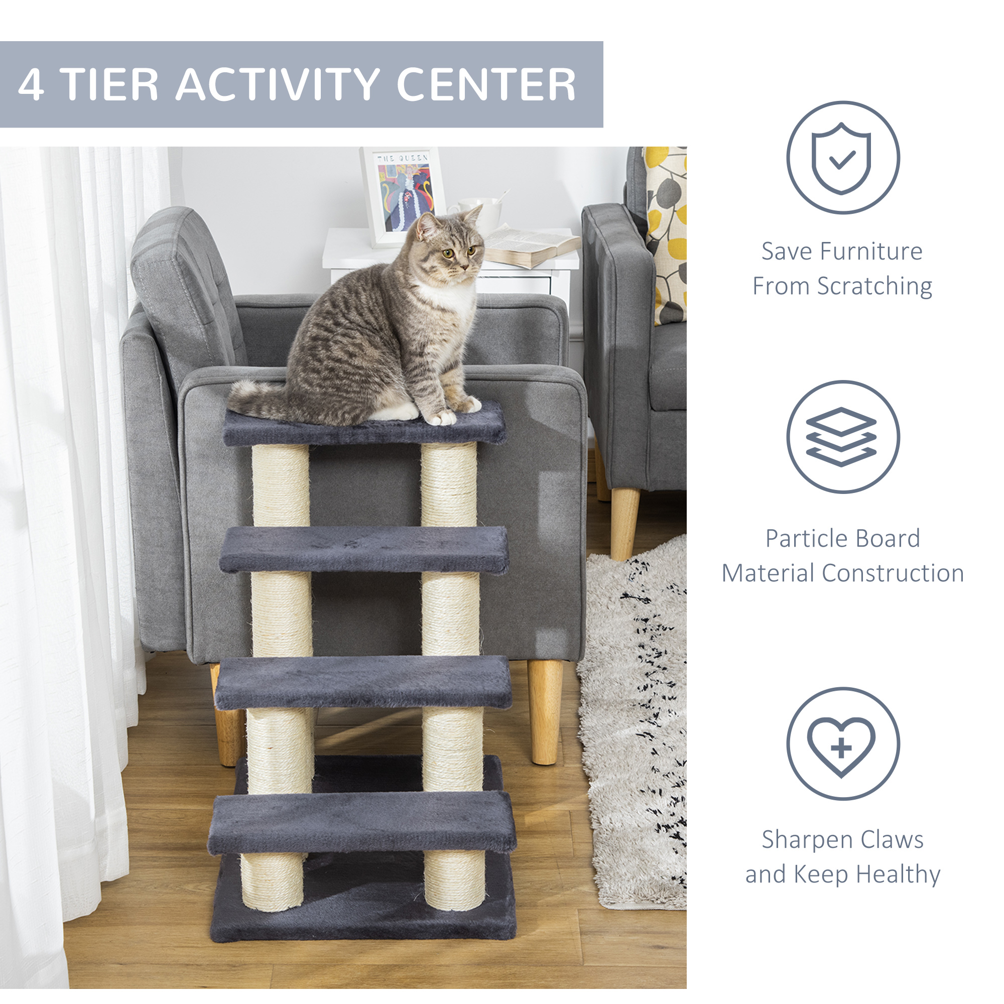 Árbol para Gatos con 4 Peldaños para Altos Colchones con Poste de Rastrillado de Sisal — imagen 8