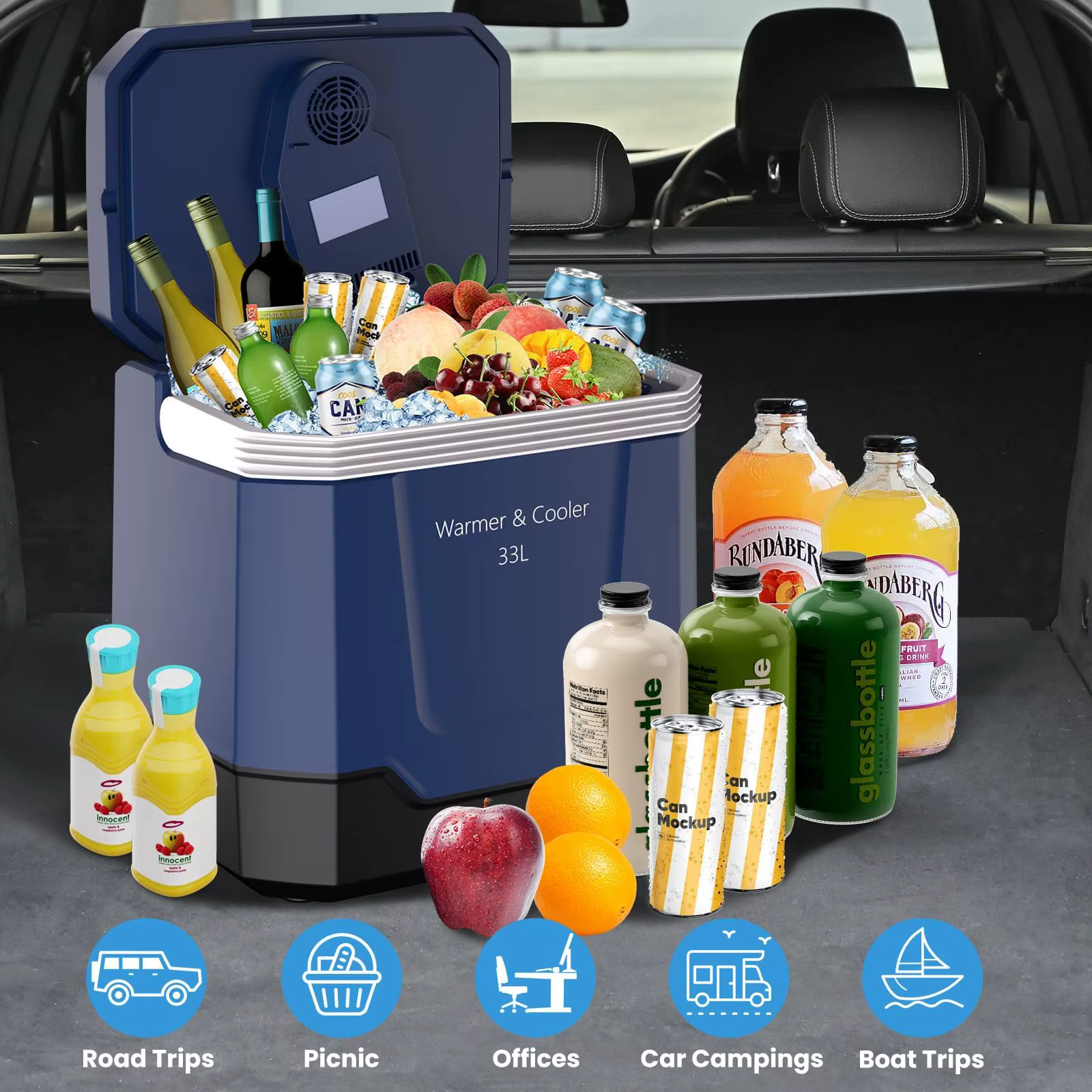 35QT Electric Cooler, Portable Car Refrigerator & Plug-In Cooler with 12V DC & AC Power, Travel Cooler for Camping, Road Trips, Truck Travel & Home Use, car fridge with Locking Handle — imagen 6