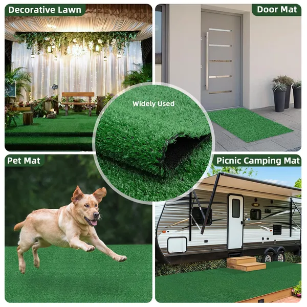 Pasto Artificial de 5 pies x 10 pies con Agujeros de Drenaje, Manta de Hierba Falsa de 0.6' de Espesor con Base de Goma - Solución Económica para Áreas de Mascotas Interior y Exterior, Patio, Balcón, Jardín y Decoración — imagen 1