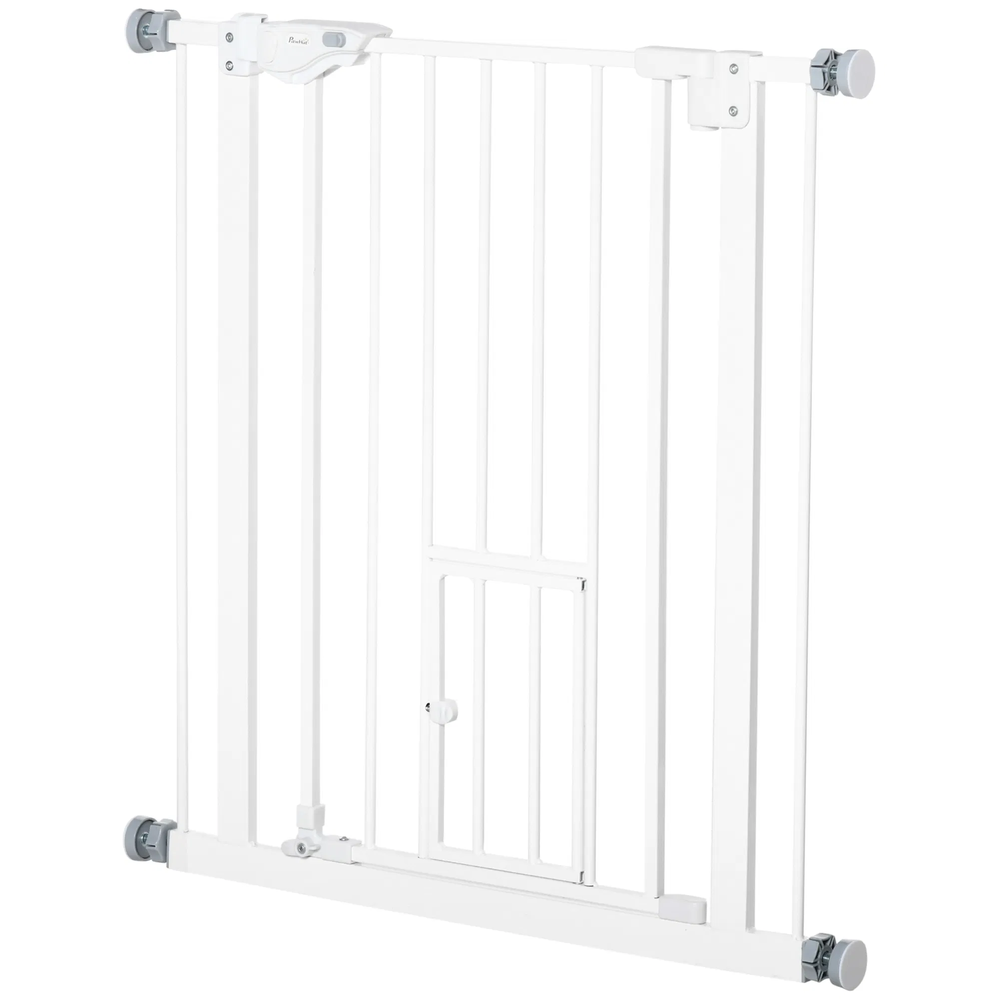 Pet Gate Extra Wide Press-Mounted with Cat Door, Auto Closing Pet Gate for Stair, Hallway, 29-32 Inch, White — image 1