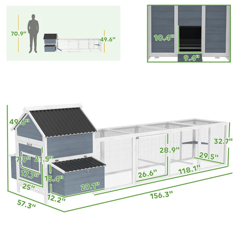 156Extra Large Wooden Chicken Coop With 2 Nesting Box, Run Cage, Waterproof Wave Roof, For 10-15 Chickens, Light GrayMultiple Packages — image 1