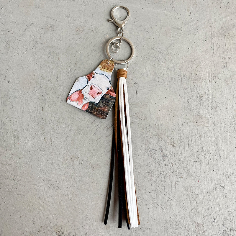Western Cowboy Loss Prevention Device Aztec Bullhead Bull Brand Leather Keychain Leather Tassel Popular Pendant — image 13