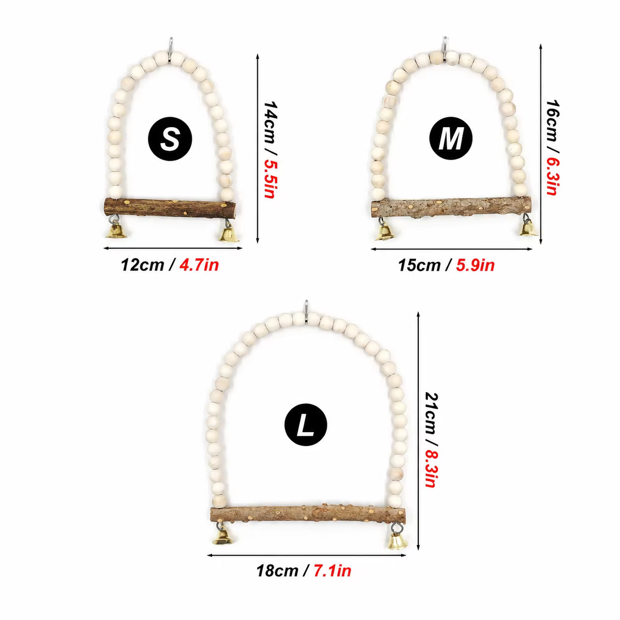 Wooden Bird Swings Training Toy with Hanging Bell for Cockatiels Parakeets Cage Accessories Birdcage Parrot Perch Stand Play Gym — image 2