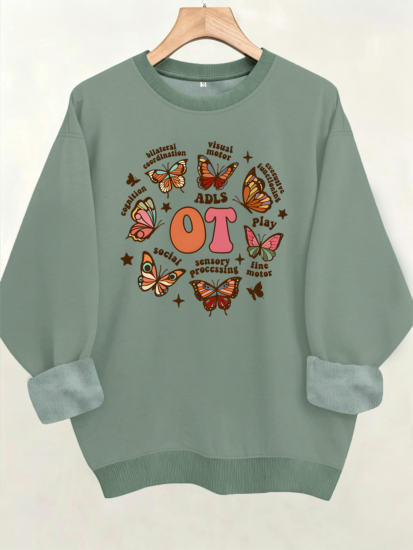 Butterfly print round neck fleece hoodie — image 9