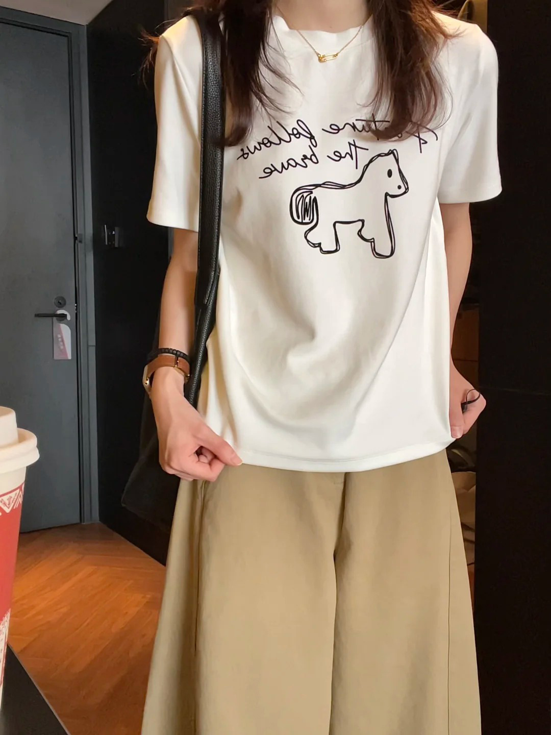 Horse Print Short Sleeve Women's Regular Shoulder White T-Shirt — image 7