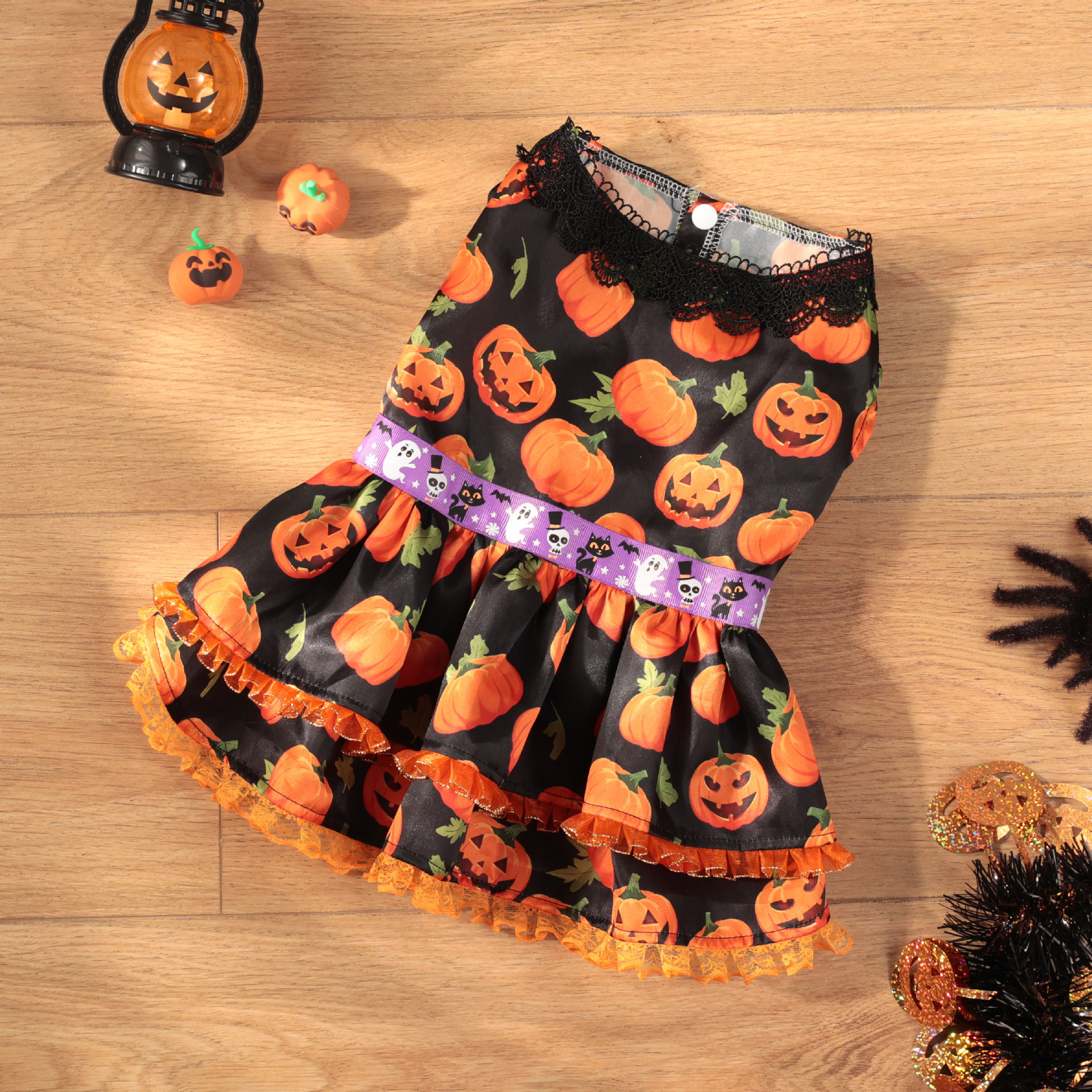 New Halloween Pet Dog Clothes for Medium and Small Dogs, Pumpkin Lace Dress — image 7