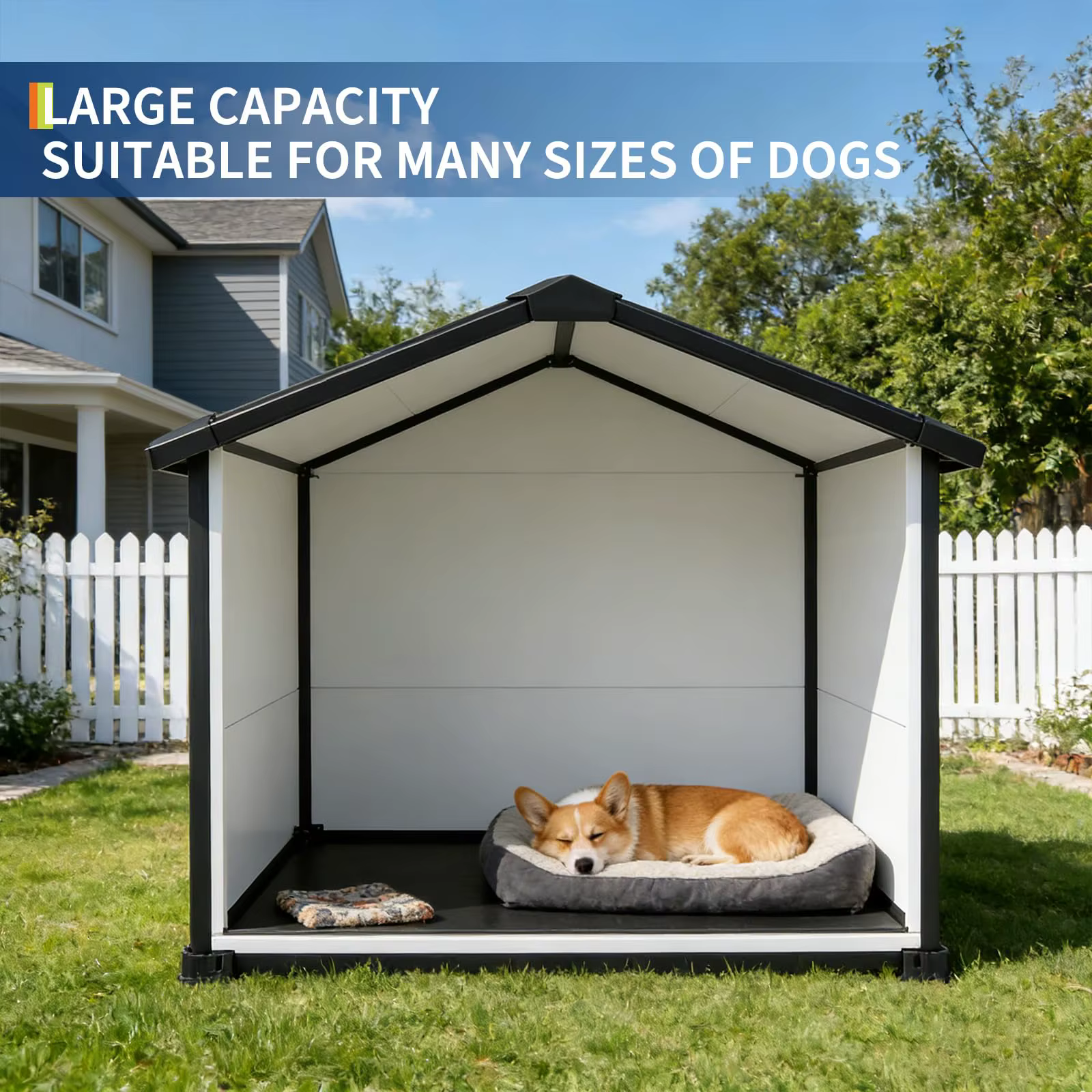 Outdoor Dog House, Waterproof Insulated Dog Kennel with Elevated Floor and Removable Roof, Durable Plastic Pet Shelter for Backyard, for Large Dogs, 46" L x 40" W x 40" H, Cement Gray — image 5