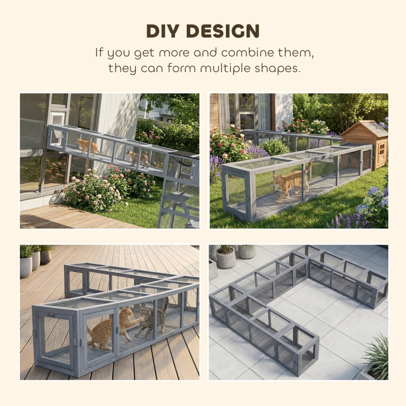 PawHut Wooden Cat Run With Weather Protection, Connecting Inside And Outside, Dark Gray — imagen 8