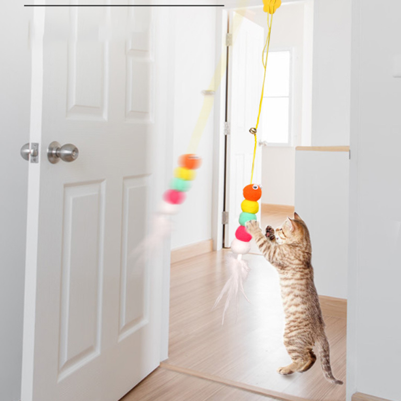 Juguetes para Gatos de Interior - Juguetes Interactivos para Gatos en Casa 200cm Colgador de Gato Autoestimulante con Cuerda Retráctil Nylon Alivio de Estrés — imagen 3