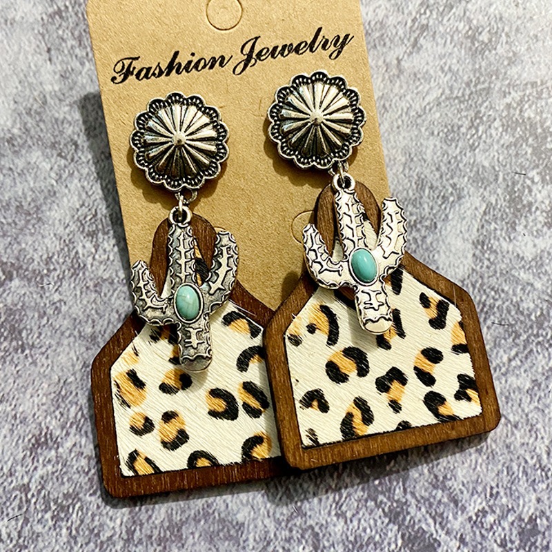 Vintage Western Earrings Bohemian Genuine Leather Cowhide Horse Hair Cow Brand Fashion Panel Earrings — image 10