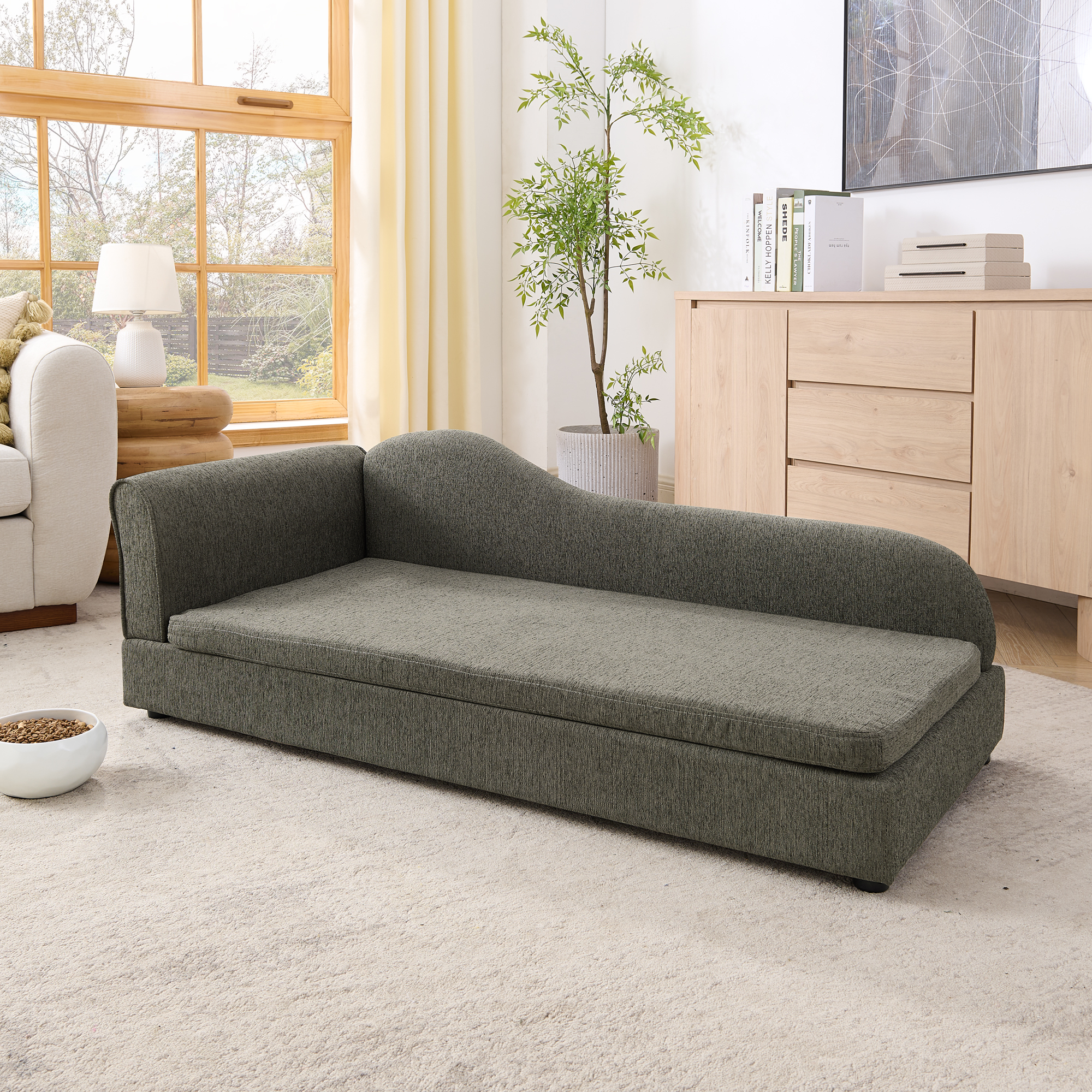 Oversized Pet Sofa For Medium Large Dogs - Modern Irregular Wave Backrest, Single Armrest, Premium Breathable Linen Fabric, Soft Cushion & Low Plastic Feet-DARK GREY — imagen 4