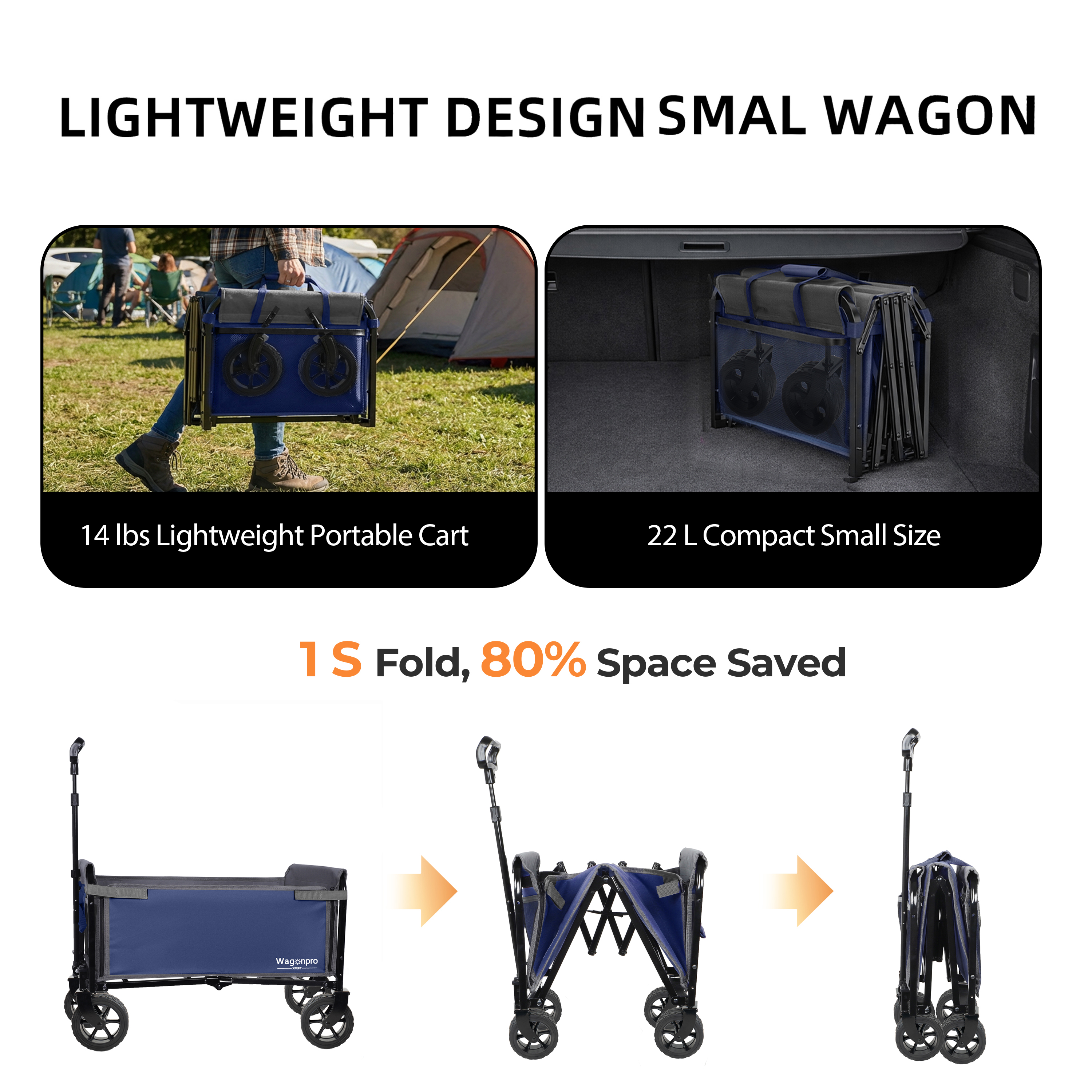 Upgraded 5x2 Wide Wheels All- In- One Convertible Folding Trolley With Full- Side Opening & Dog Leash Versatile Seating & Storage 220Lbs Capacity For Camping Beach Shopping Dark Blue — imagen 2
