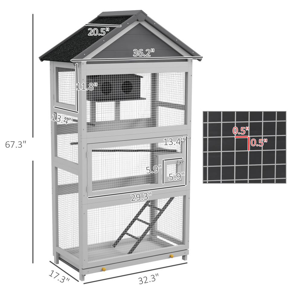 Spacious Bird House, Wooden Bird Aviary with Slide-Out Tray, Birdhouse, Ladder, Perches — image 5