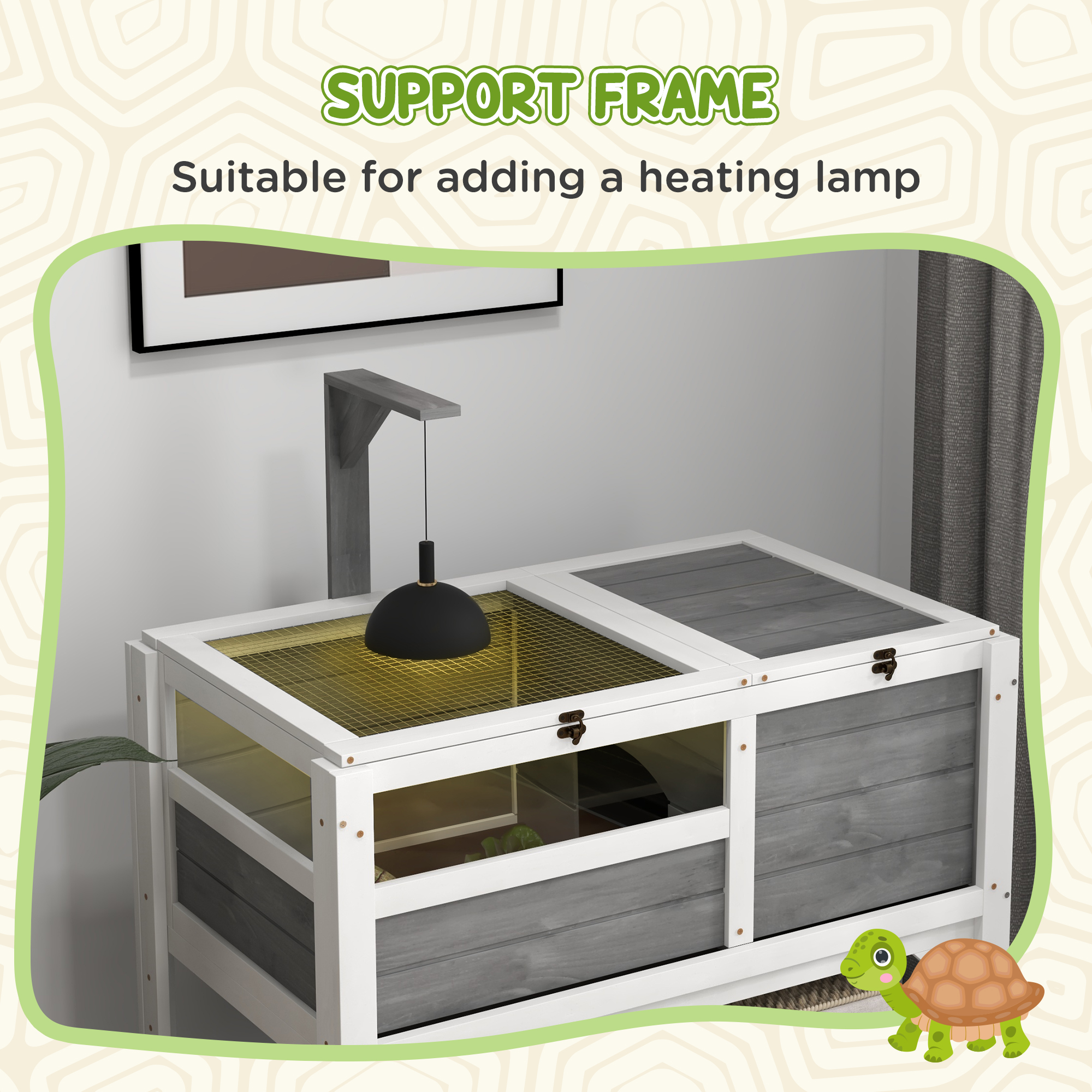 Hábitat de Tortuga con Almacenamiento en Estantería Regalo para Tortugas con Protección Climática para Interior, Gris Claro — imagen 3