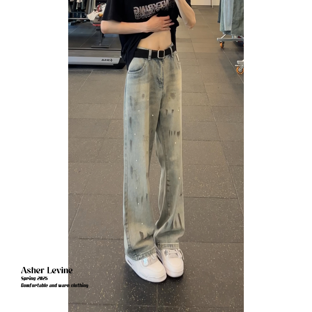 Pantalones de Denim con Huellas de Gato para Hombre - Estilo Relajado Recto — imagen 3