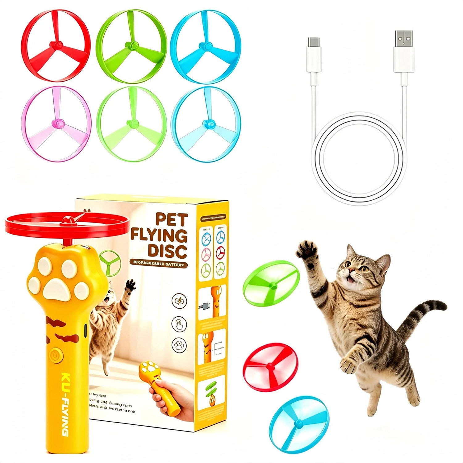 Cat Fetch Toy Flying Disc Launcher Rechargeable Interactive Cat Toys & 10 Discs — image 20