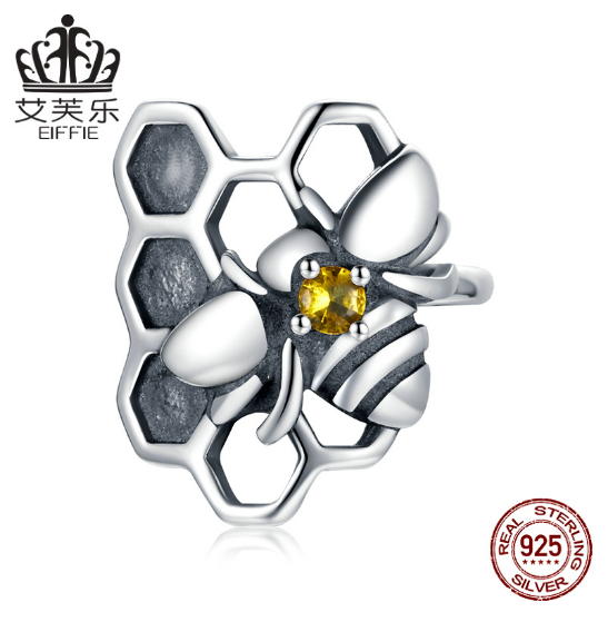 Auriculares Originales de Abeja Guía de Colmena en Plata Estéreo S925 Un Orejón de Oro Zircono Insecto — imagen 1