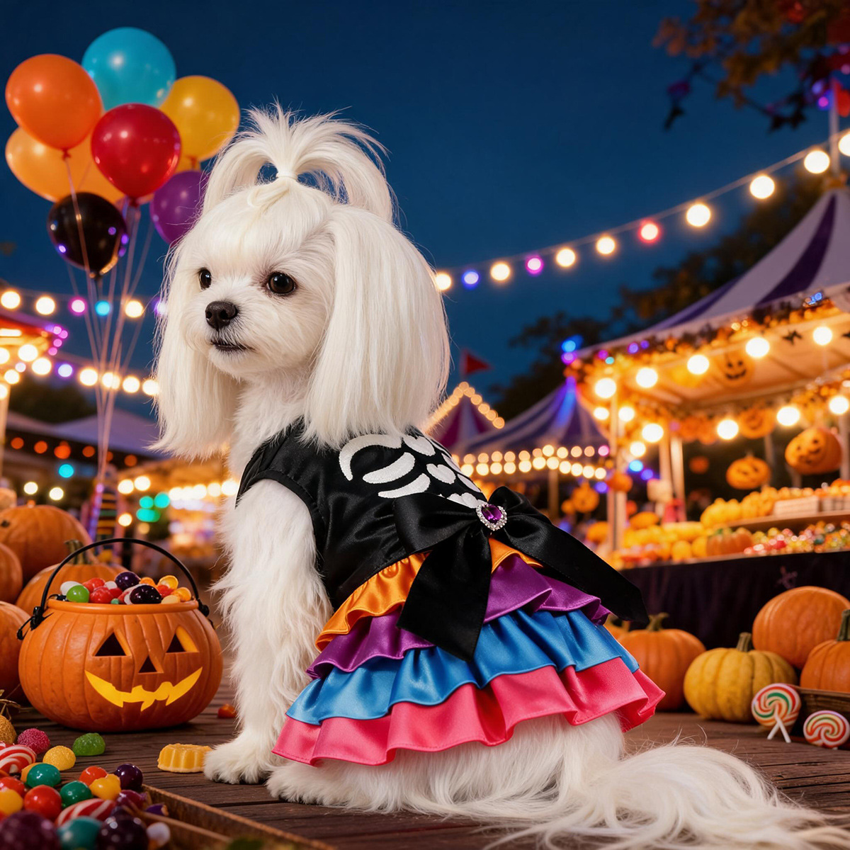Disfraz de Calavera de Halloween para Mascotas con Tulle Arcoiris y Cinta, Vestido Divertido para Fiesta de Perros y Gatos — imagen 2