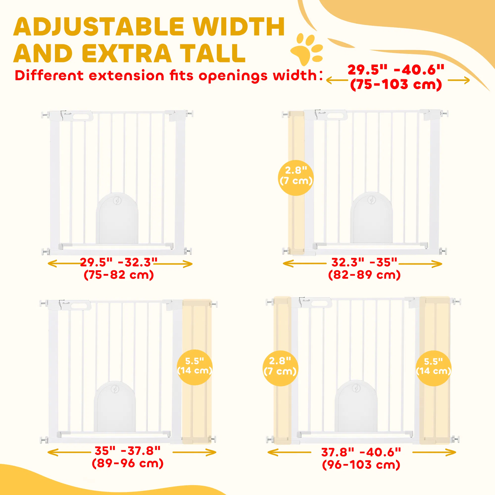 30"-41" Extra Wide Pet Gate Barrier with Small Door, 30"H Dog Gate with Safety Gate Barrier, Stair Pressure Fit, White — image 6
