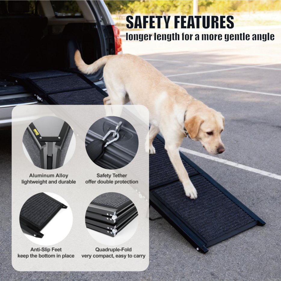 Dog Ramp For Car 71inch Long & 19.3inch Wide Portable Dog Ramps For Large Dogs With Non-Slip Rug Surface Dog Car Ramp For SUV Car & Truck, Folding Dog Ramp Up To 250LBS — imagen 9