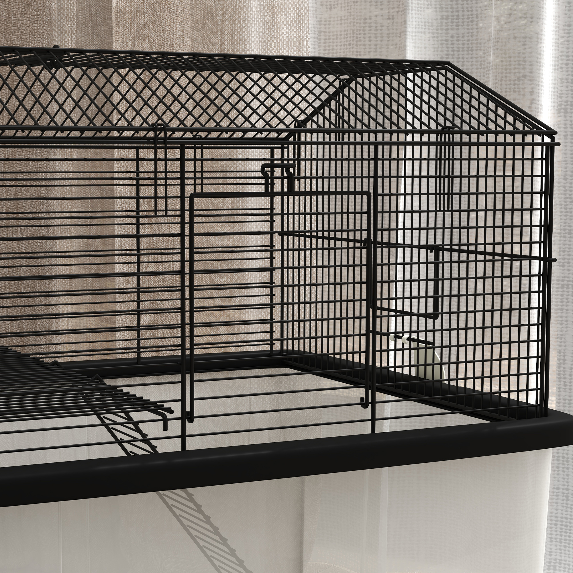 22" 2-Tier Hamster Cage with Extra-Deep 14" Base, Small Animal Cage with Ramp, Water Bottle, Food Dish, Wheels, Black — image 7