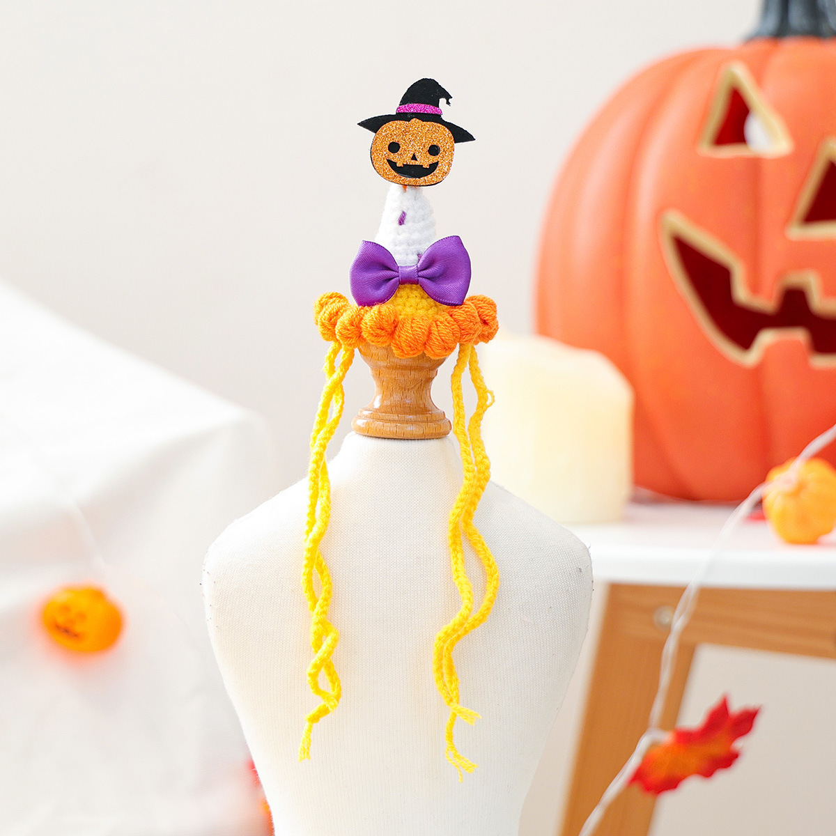 Accesorios para Mascotas Sombrero de Halloween Fiesta Pequeño Tamaño Mago Calabaza para Perros y Gatos Sombrero de Lana para Perros Pequeños — imagen 3