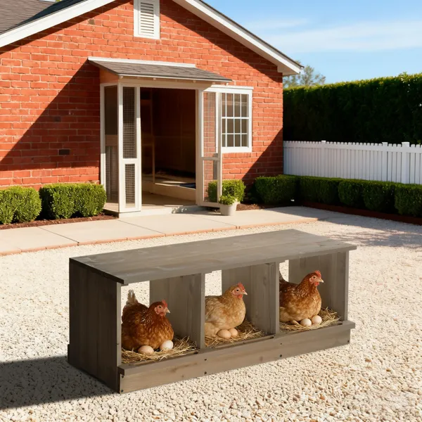 Cajas de Incubación para Pollos, Caja de Puesta en Madera para Gallinas y Patos, 3 Compartimentos Gris — imagen 4