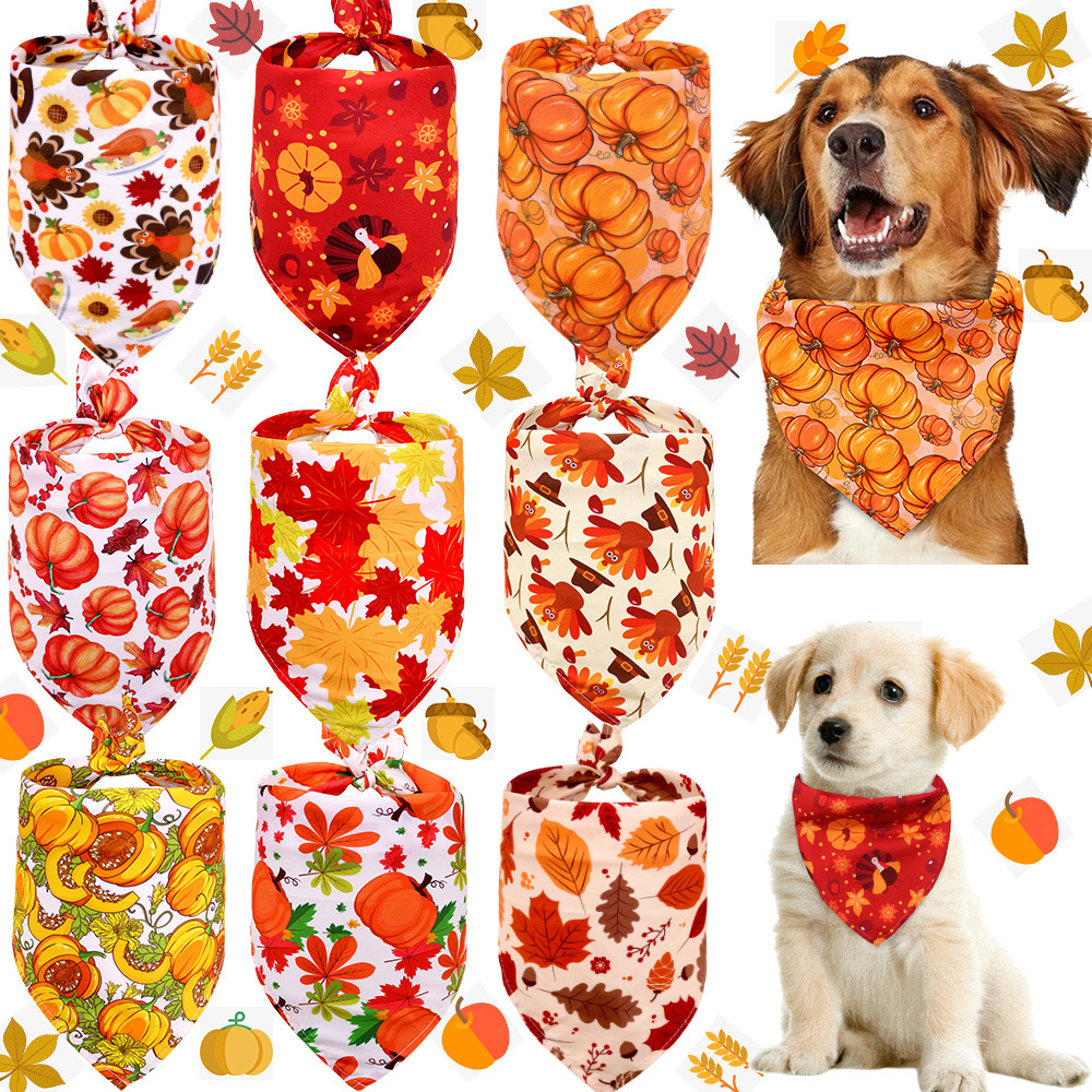 Bandana de Acción de Gracias para perros y gatos, bufanda de cuello triangular de calabaza con hoja de arce — imagen 3