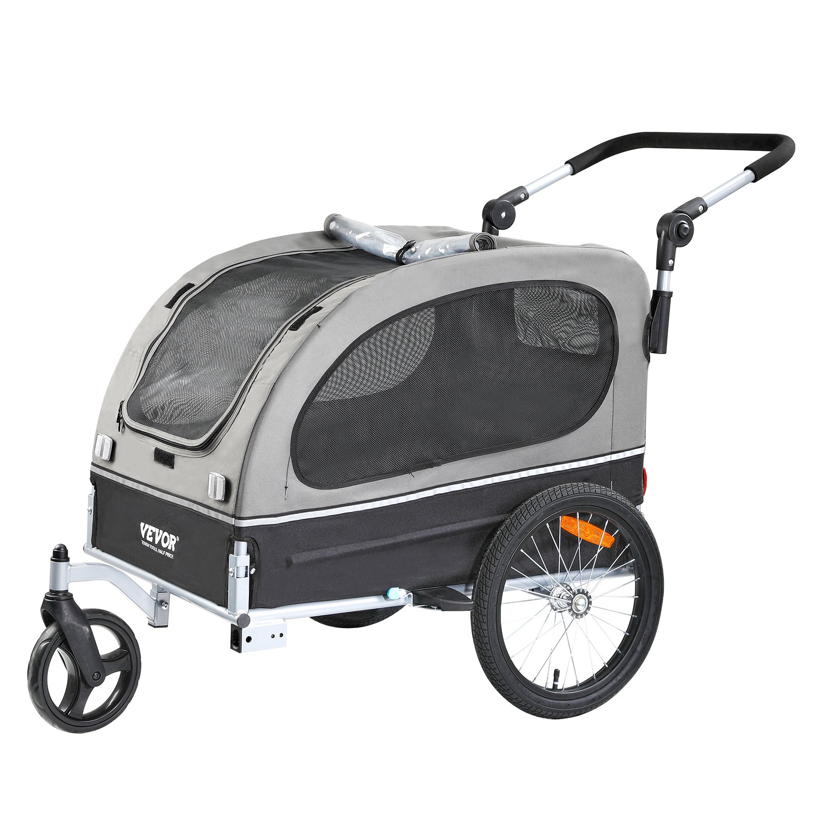 Dog Bike Trailer, Supports Up To 88 Lbs, 2-in-1 Pet Stroller Cart Bicycle Carrier, Easy Folding Cart Frame With Quick Release Wheels, Universal Bicycle Coupler, Reflectors, Flag, Black/Gray — image 1