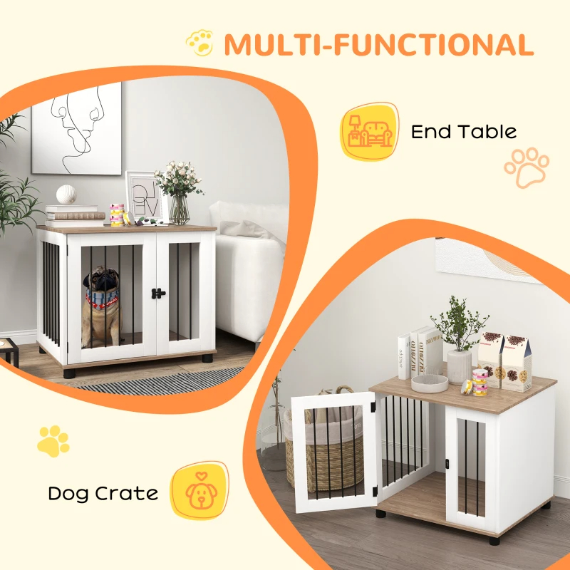Mueble de Jaula para Perros con Puerta Blindada, Mesa Lateral para Canes y Pequeños Animales, Madera Tostada Marrón — imagen 2