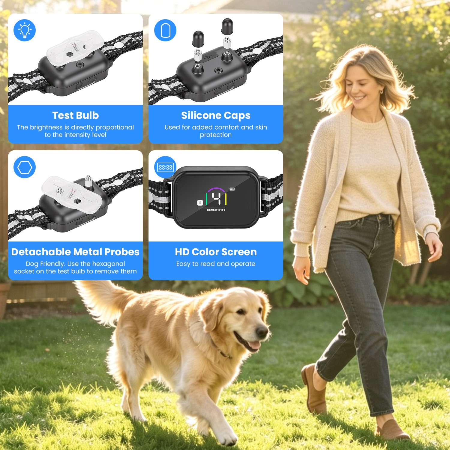Collar Antiladridos y de Descarga 2 en 1 para Perros Collar de Entrenamiento con Control Remoto Recargable Impermeable IP68 con 3 Canales para Perros Medianos y Pequeños — imagen 5