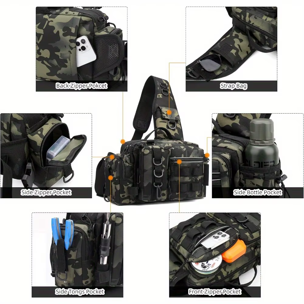 Mochila de Equipo de Pesca Bolsa de Cintura para Pescar Bolsa de Hombro para Equipo de Pesca - Perfecto para Pesca, Acampada, Senderismo y Más — imagen 5