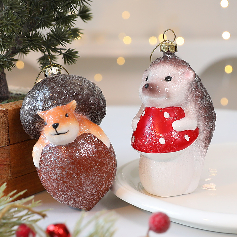 Decoración de Árbol Navideño con Zorro y Erizo Irregular - Bola de Colgar para Navidad — imagen 4