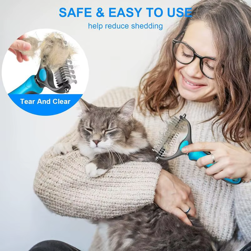 2in1 Stainless Pet Deshedding Brush Dog Hair Remover Pet Fur Knot Cutter Puppy Cat Comb Brushes Dogs Grooming Shedding Supplies — image 6