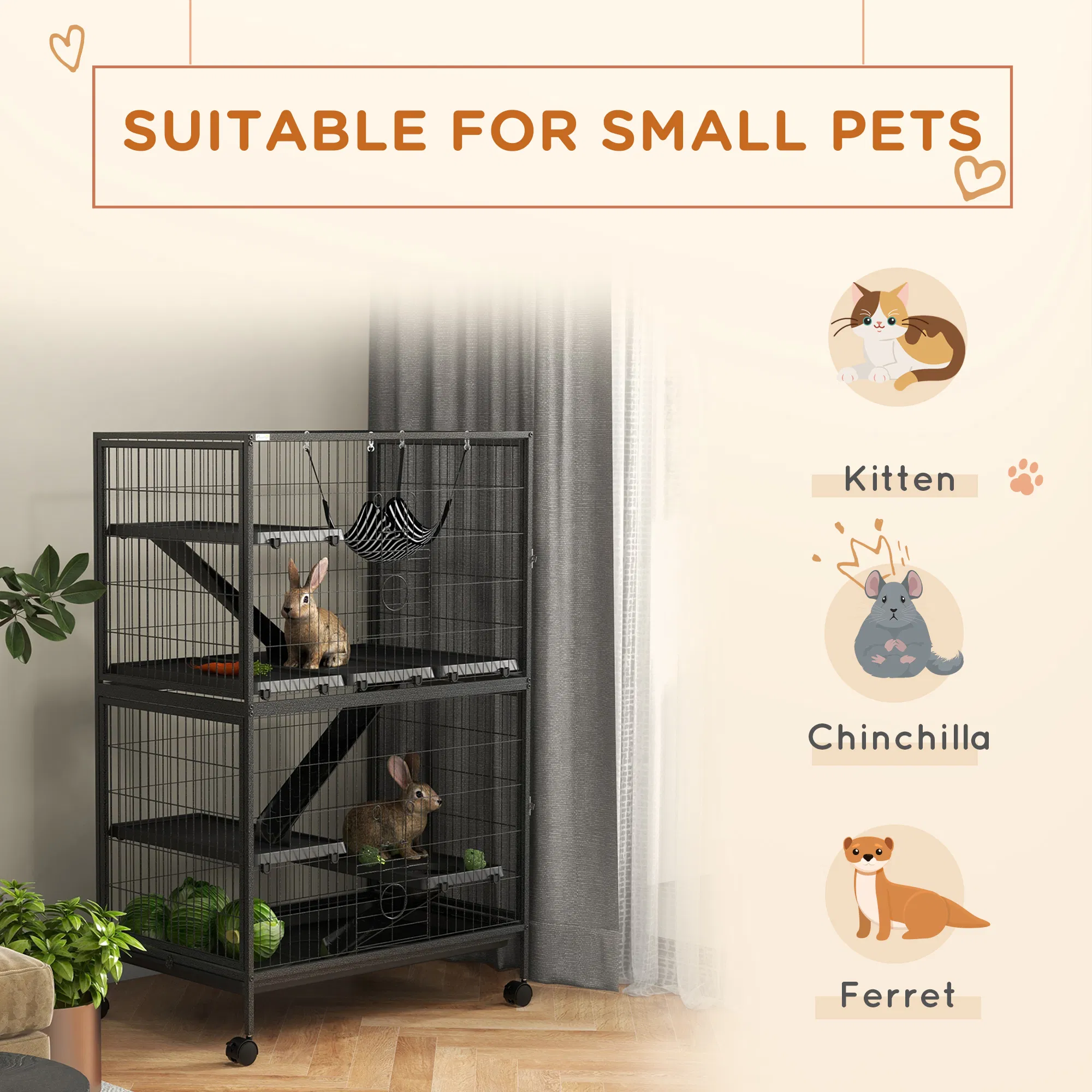 5-Tier Rolling Small Animal Cage, Deluxe Guinea Pig Cage, Ferret Cage for Mink Chinchilla Kitten Rabbit, Grey — image 2
