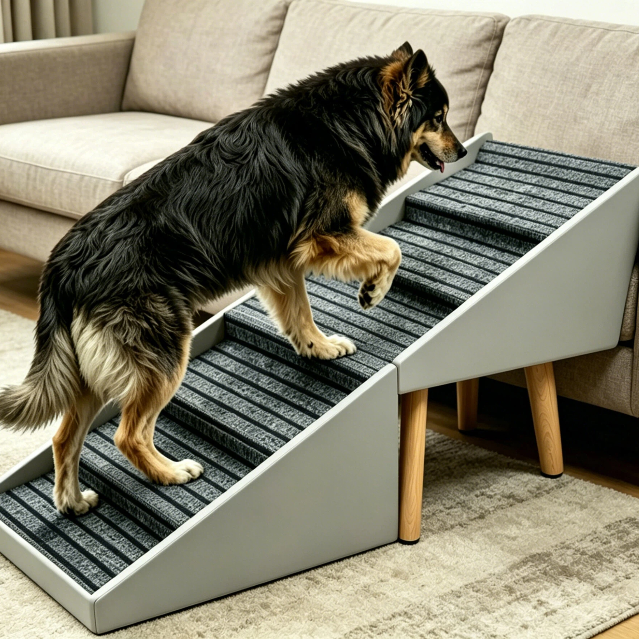 2-in-1 Dog Stairs for Bed and Couch 25.2" Foldable Dog ramp for Couch 6 Pet Steps & Ottoman for Small and Large Dogs, Grey — image 1