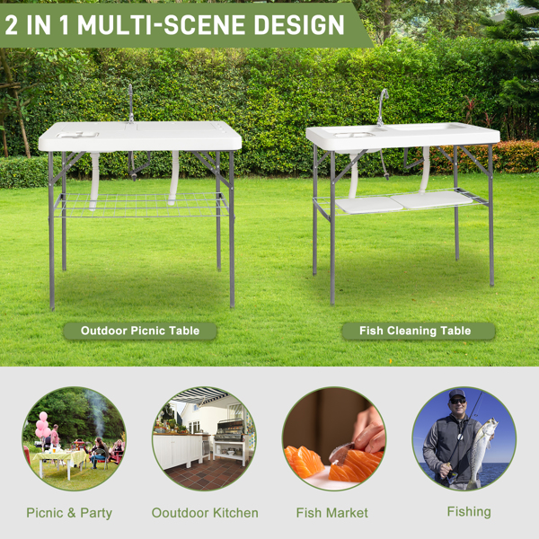With Wire Mesh, White, Outdoor Fish Killing Table, HDPE, Rectangular Shape, Foldable — image 1