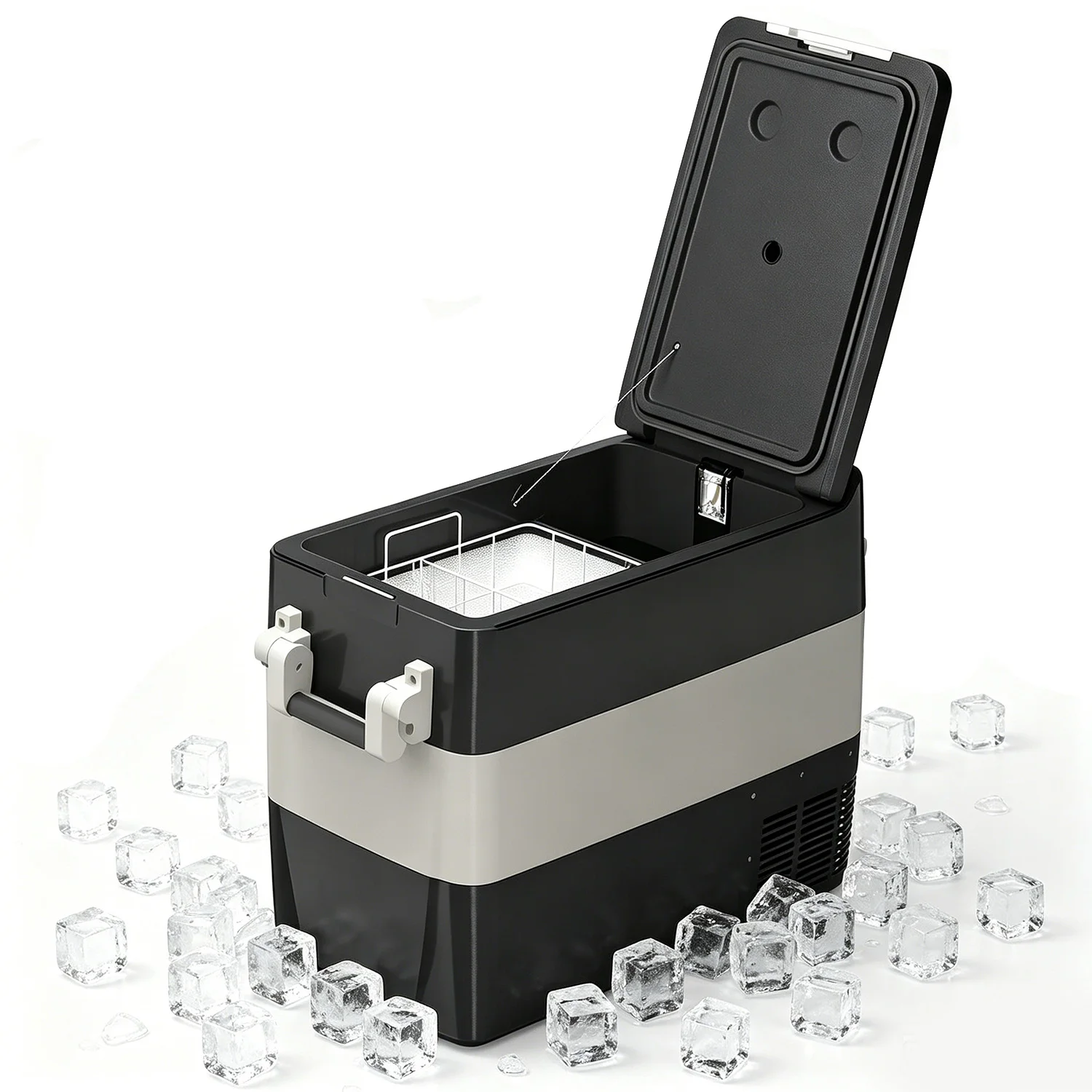 53QT 12V Car Refrigerator 50L Portable Fridge Freezer, 0F-50F Electric Cooler, AC/DC For Truck Boat RV Camping Travel