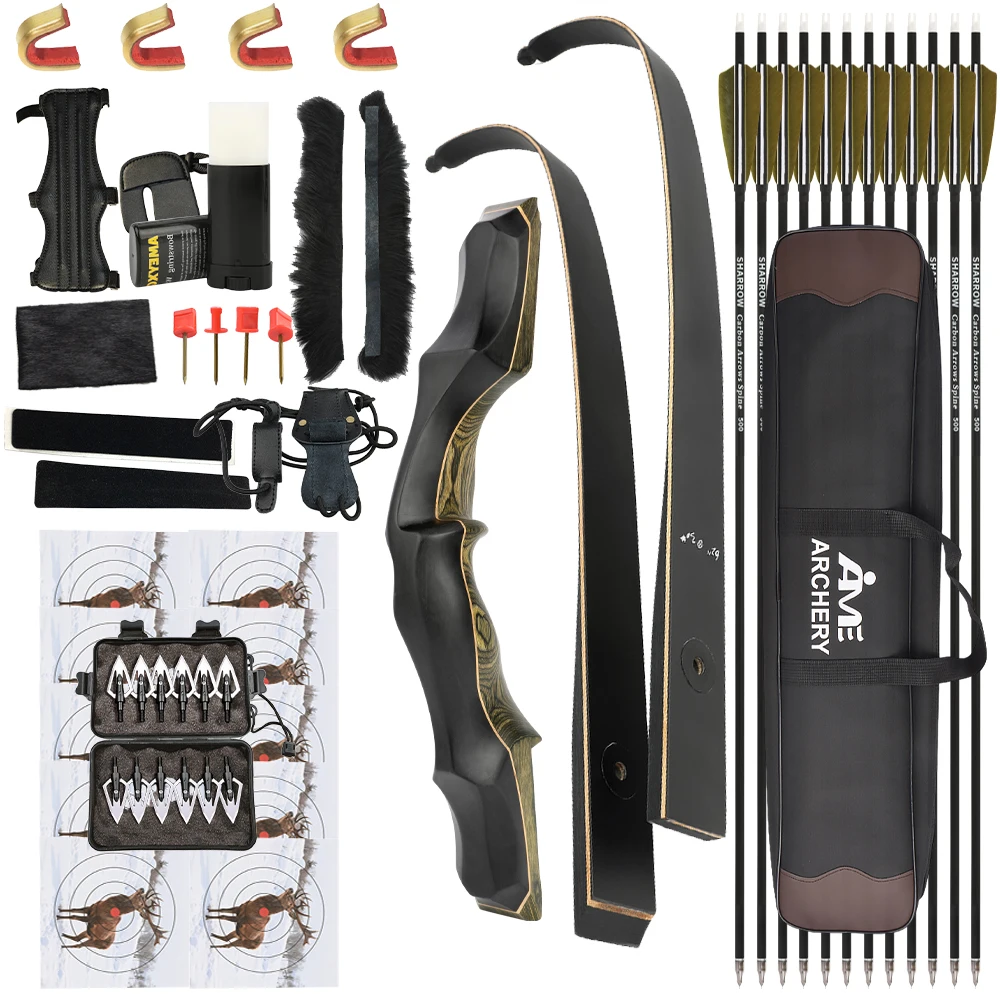 Set de Arco Recurvo y Flechas de Arquería de 62", Riser de Madera Técnica de Alta Densidad, Desmontable, para Adultos, Caza y Tiro al Blanco al Aire Libre — imagen 1