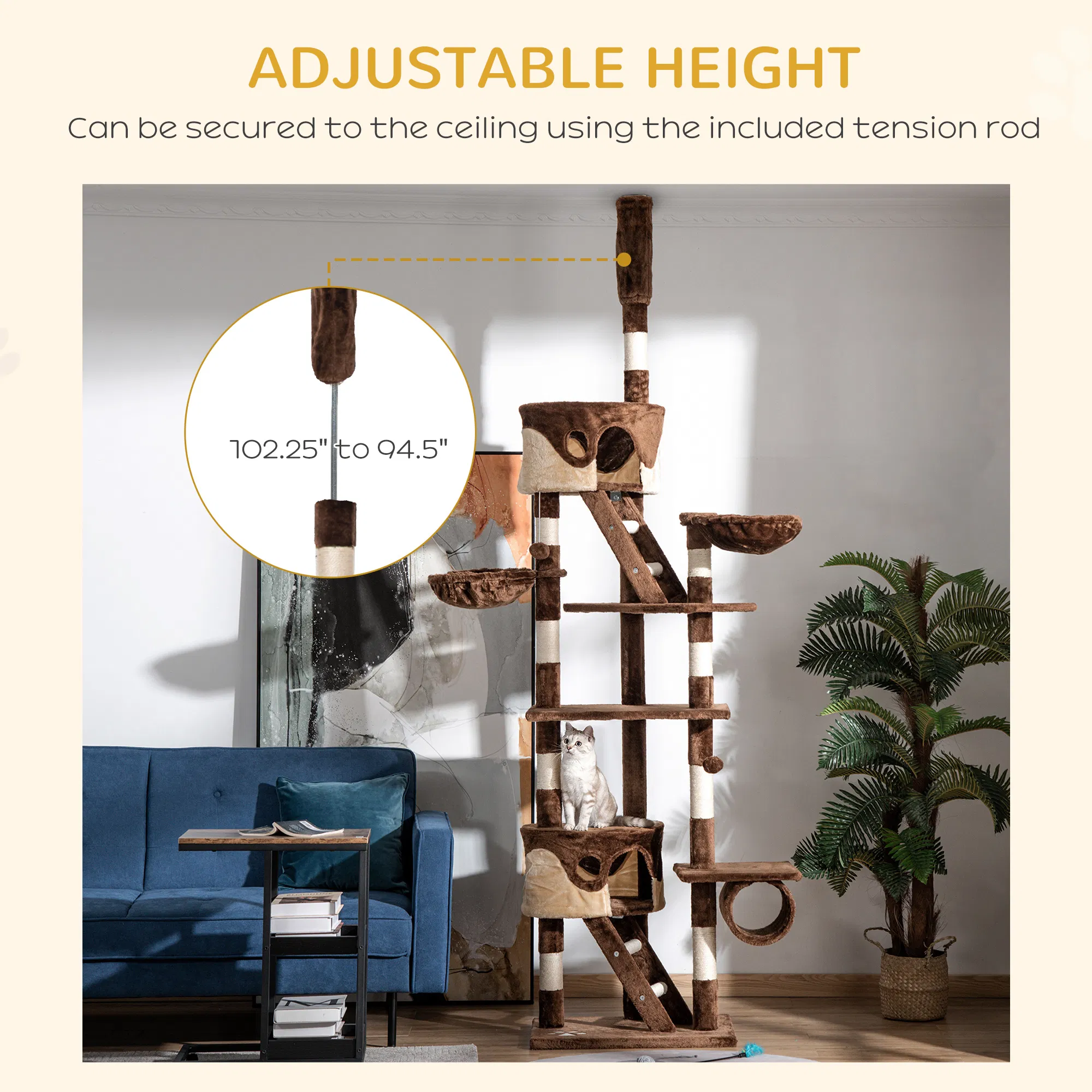 94"-102" Huge Cat Tree Ceiling High Cat Condo Scratching Post Activity Center Multi-Level Play House — image 2