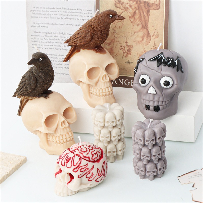 Crow Skull Candle Mold Halloween Creative Three-dimensional Skull Aromatherapy Plaster Ornament Mold — image 4