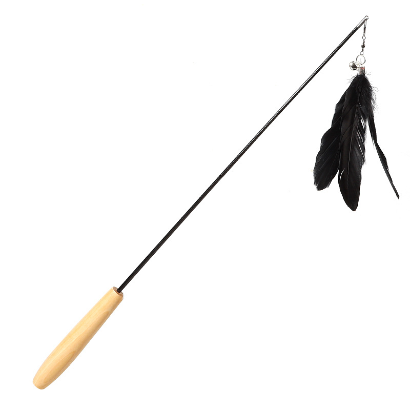 New Pet Products Wood Handle Carbon Fiber Rod Two Section Telescopic Cat Stick Monochrome Feather Bell Cat Toy — image 6