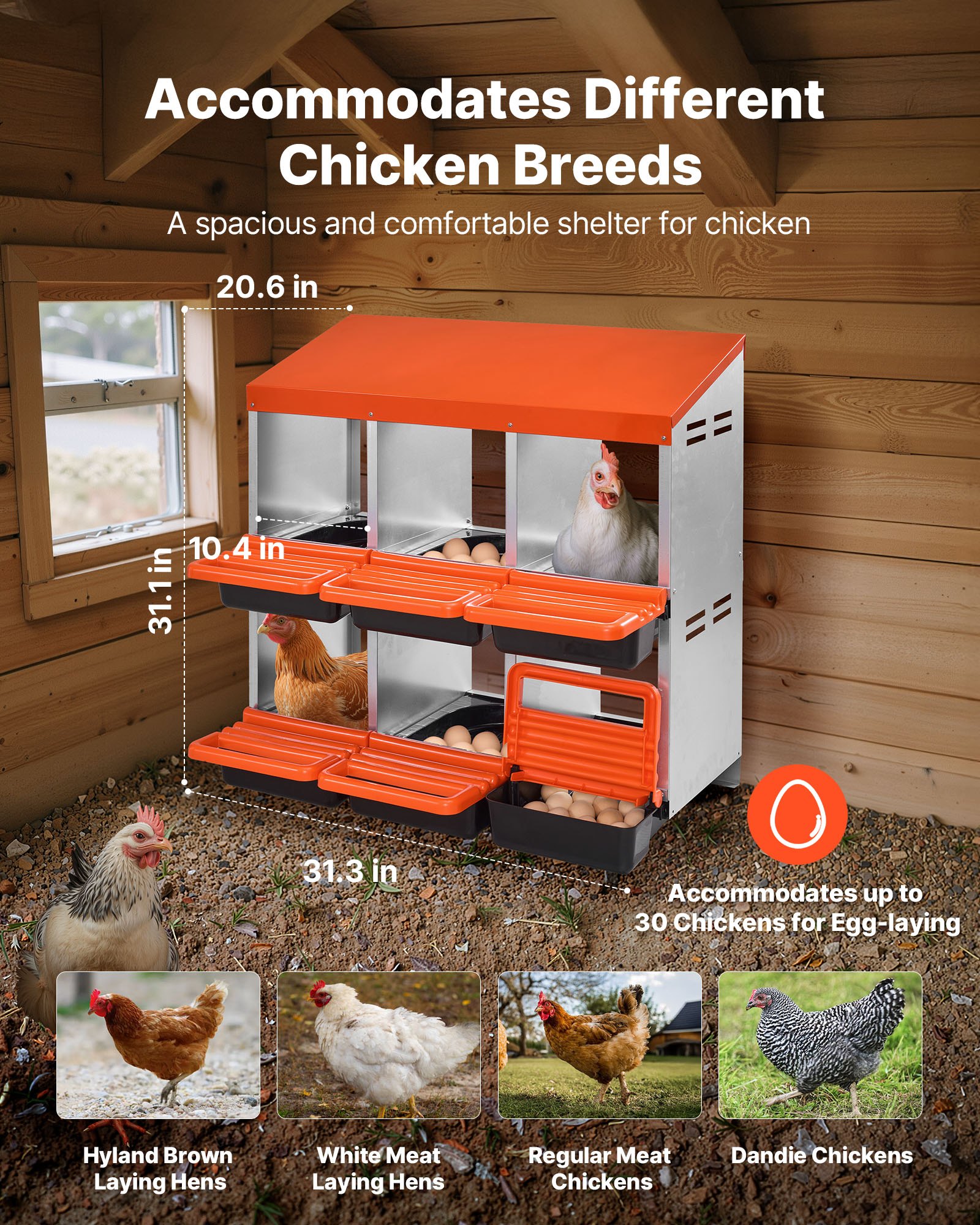 Nidales para Gallinas de 2 Niveles, 6 Compartimentos, Cajas Metálicas de Puesta con Tapas Protectoras de Recolección, Nidal con Sistema de Salida de Huevos, Fácil de Armar, Ideal para Gallinas, Patos y Otras Aves de Corral — imagen 5