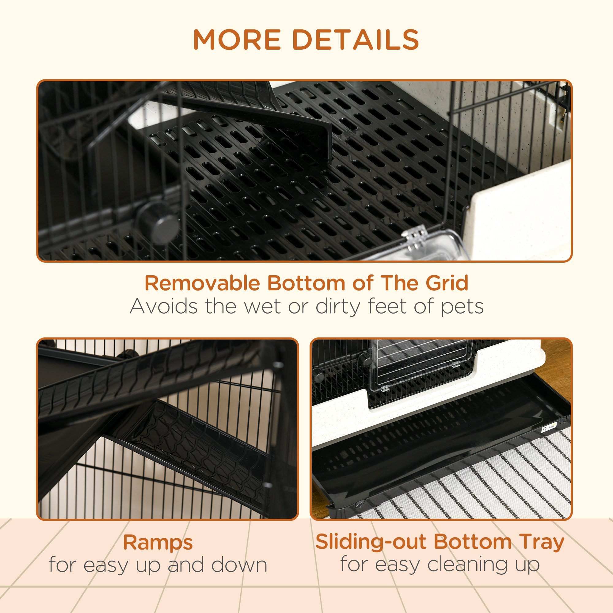 Caja de 6 niveles para conejos y pequeños animales con plataforma rodante, negro — imagen 7